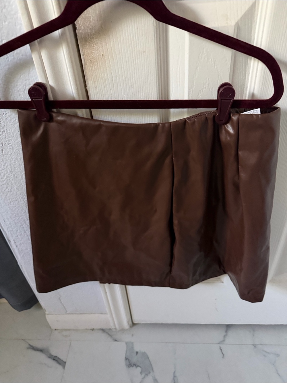 Brand New w/Tags Brown Faux Leather Mini Skirt with Gold Toggle Detail - Picture 7 of 8